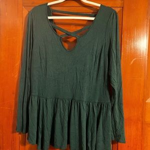 Deep Green Peplum & Crisscross Venus Blouse WXL